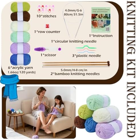 Lewhoo Knitting Kit for Beginners, 6 Patterns Dishcloth Learn to Knit Kit - Image 2