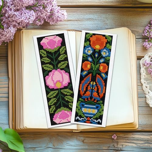 ACRNIGHEET 6PCS Cross Stitch Kits Stamped Cross Stitch Bookmark Kit for Beginner Adults Easy Flower DIY Embroidery Bookmark Kit Needlepoint Kits with Instructions Book Lovers Craft Gift 8.5''x3'' 11CT - Image 6