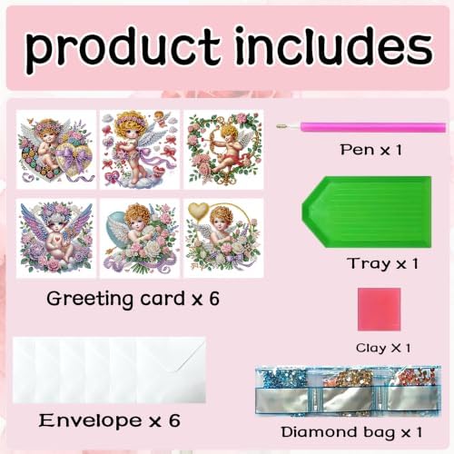 6PCS Cupid Diamond Art Painting Greeting Cards Kit with Envelopes - 5D DIY Diamond Art Card Kits for Adults - Handcrafted Postcards for Birthday & Holiday - Image 5