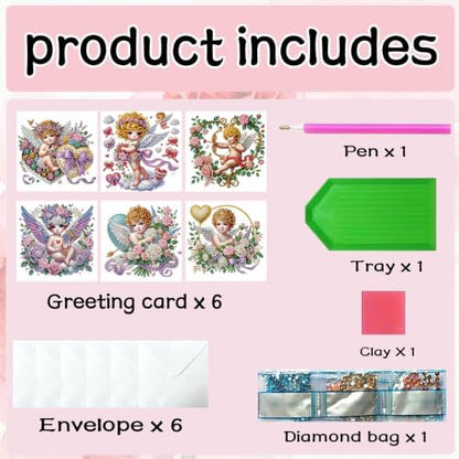 6PCS Cupid Diamond Art Painting Greeting Cards Kit with Envelopes - 5D DIY Diamond Art Card Kits for Adults - Handcrafted Postcards for Birthday & Holiday - Image 5