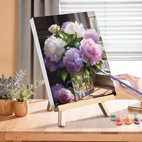 Peony Paint by Numbers for Adults with Framed Canvas - with Wooden Easel - Image 3