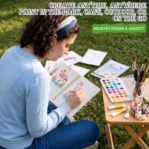 Landhoow 3 Pcs Watercolor Workbooks for Beginner with 36color Paint Brush - Image 6