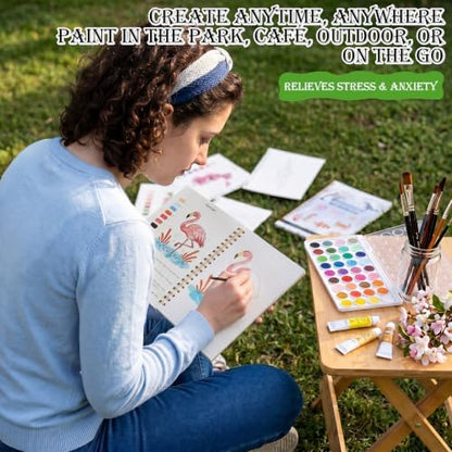 Landhoow 3 Pcs Watercolor Workbooks for Beginner with 36color Paint Brush - Image 6
