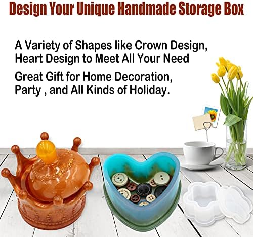EuTengHao Resin Molds 43Pcs Silicone Molds for Resin, Epoxy Crown Shape Mold Heart Shape Mold with Mica Powder for Storage Box Jewelry Trinket Container DIY Resin Casting Crafts - Image 4