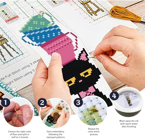 ORIGACH 6 Set Cat Teacup Cross Stitch Bookmark Kit for Beginner - Image 4