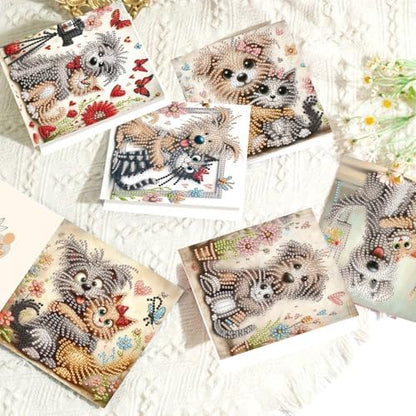 6 Pcs 5D Diamond Painting Greeting Cards Kits, Handmade Festival Greeting Cards with Envelopes DIY Diamond Art Crafts Birthday Cards Laser Effect for Birthdays Holidays Celebrations (Cat Dog Cuddling) - Image 5