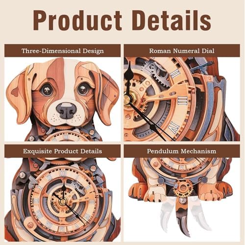3D Puzzles for Adults, Dog Wall Clock 3D Wooden Puzzles Clock Kits for DIY Birthday Gift for Women Men Home Decor Holiday Christmas - Image 3