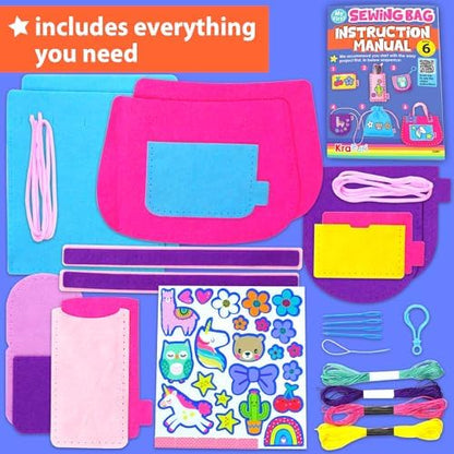 KRAFUN Sewing Bag Kit for Beginner Kids - 6 Animal Themed Projects Age 6+ - Image 2