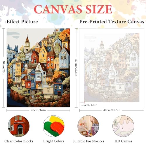 Paint by Numbers Kit for Adults Beginner, Colorful Village, 16x20 Inch - Image 3
