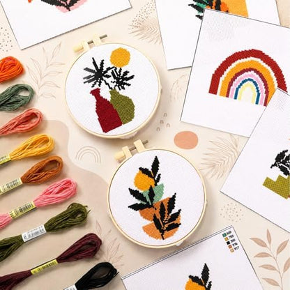 ZOIIWA 6PCS Boho Embroidery Kit for Beginners Adults Summer Cross Sewing Kits DIY Starter Hand Embroidery Kit with Needlepoint Patterns Hoop Threads Needles Instructions Craft Gift for Home Decor - Image 5