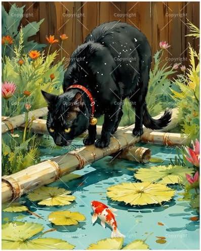 Animal & Garden Paint by Numbers Kit for Adults - DIY Black Cat Watching Koi Fish Painting on Canvas 16x20 Inches, Acrylic Paint Set, Suitable for Beginners,Pet Art for Home Decoration/Gifts by Unknown