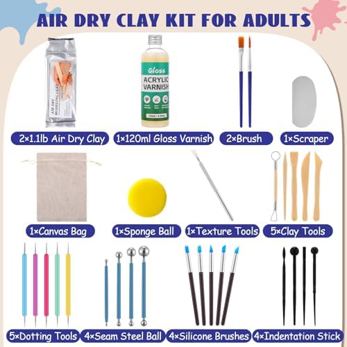 Yoonotee 2.2 Lbs Air Dry Clay for Adults with 26 Pcs Sculpting Tools Kit - Image 2