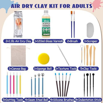Yoonotee 2.2 Lbs Air Dry Clay for Adults with 26 Pcs Sculpting Tools Kit - Image 2