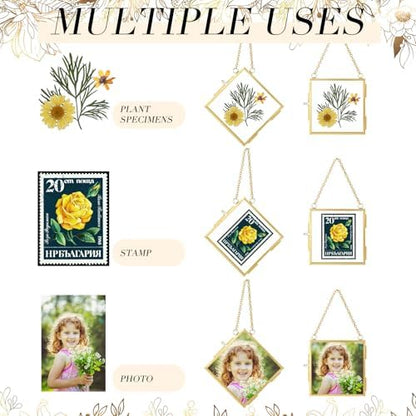 DoubleFill 12 Pcs Pressed Flower Frame Double Glass Gold Metal,4 x 4 Inch - Image 5