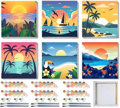 SYDYLH 6 Pack Framed Paint by Numbers for Adults and Kids Beginner，Landscape-Beach DIY Acrylic Painting Paint by Numbers Kits on Canvas for Kids Ages 4-8-12 Perfect for Home Wall Decor(8x8in) by Unknown