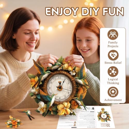 3D Puzzles for Adults Wooden Hummingbird Puzzle Clock Adult Crafts - Image 5