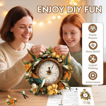 3D Puzzles for Adults Wooden Hummingbird Puzzle Clock Adult Crafts - Image 5