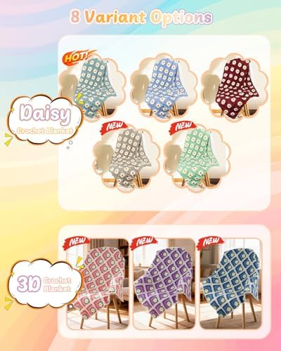 Coopay Crochet Blanket Kit for Beginners, Easy 3D Granny Square Blanket Kit - Image 7
