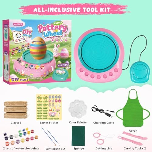 Pottery Wheel for Kids with Air Dry Clay Kit, 12 Paints & Tools, Ages 6-12 - Image 4