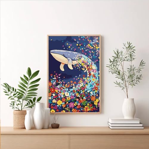 Framed Paint by Numbers Kit for Adults Beginner & Kids Ages 8-12, Dolphin Easy Paint by Numbers with frame, without Easel, DIY Acrylic number painting Kits on Canvas for Gift Home Decor 8 x 12 Inch - Image 2
