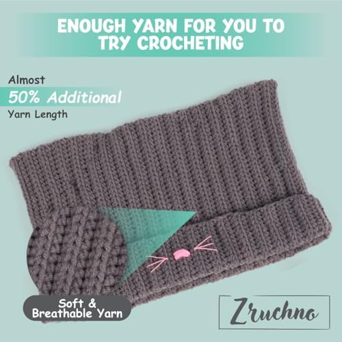 Hat Beanie Crochet Kit, Crochet Kit for Beginners, Step-by-Step Video Tutorials and Detailed Instruction, Complete DIY Learn to Crochet, Crochet Starter Kit with Yarn Hook All Accessories, Cat Ear Hat - Image 6