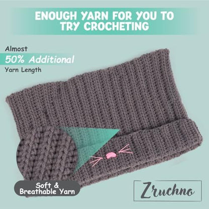 Hat Beanie Crochet Kit, Crochet Kit for Beginners, Step-by-Step Video Tutorials and Detailed Instruction, Complete DIY Learn to Crochet, Crochet Starter Kit with Yarn Hook All Accessories, Cat Ear Hat - Image 6