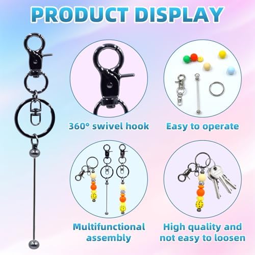 20 Pcs Beadable Keychains Bulk Kit – DIY Keychain Making Supplies with Metal Blanks for Crafts, Jewelry, Charms, Custom Projects – Blank Chain Bars for Beaded Keychain Design (Gray) - Image 3