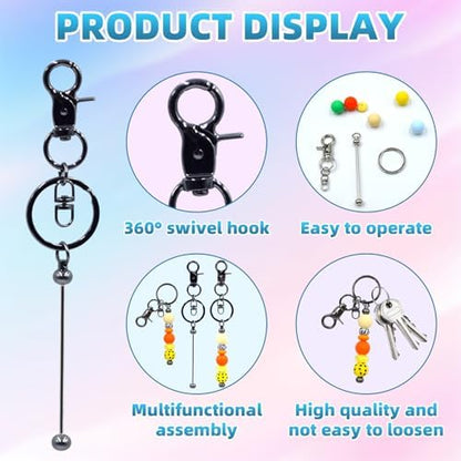 20 Pcs Beadable Keychains Bulk Kit – DIY Keychain Making Supplies with Metal Blanks for Crafts, Jewelry, Charms, Custom Projects – Blank Chain Bars for Beaded Keychain Design (Gray) - Image 3