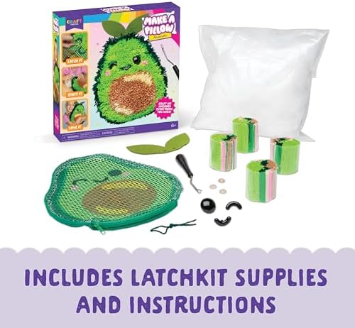 LatchKits Avocado Pillow - Latch Hook Kits for Kids, Arts and Crafts, Yarn Art, Kids Crafts, Toys for Girls, Birthday Gift for Girls, Easy to Follow Pattern, Hook Included, Craft Kits, Ages 6+ - Image 2