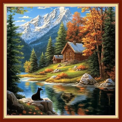 Redxing Stamped Cross Stitch Kits Embroidery kit for Beginners Adults Full Range of Embroidery Patterns Starter Kits DIY Printed Cross Stitch Kits Needlepoint Kits 11CT-Lakeside Scenery 18x18 inchs by RedxingStampedCrossStitchK