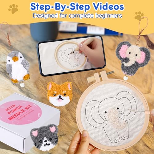 Punch Needle Kit Adult Beginner, 4 Cute Animal Hanging Ornaments All Tools - Image 3