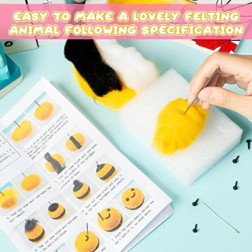 WATINC Set of 4 Cute Animal Needle Felting Starter Kit Frog Chick Bee Narwhal Animal Doll Wool Felting Tools Felt Needles Foam Mat DIY Needlework Craft Party Supplies for Beginners Adults - Image 4
