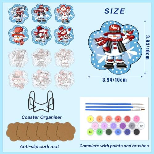 6 Pack Christmas Paint by Numbers Kits Coasters with Holder Cork Pads - Image 2