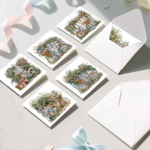 12 Pack Diamond Painting Greeting Cards Kit with Envelopes, 5D DIY Vintage Bicycle Flower Diamond Art Cards, Birthday Thank You Get Well Cards for Women Adults Beginners - Image 4