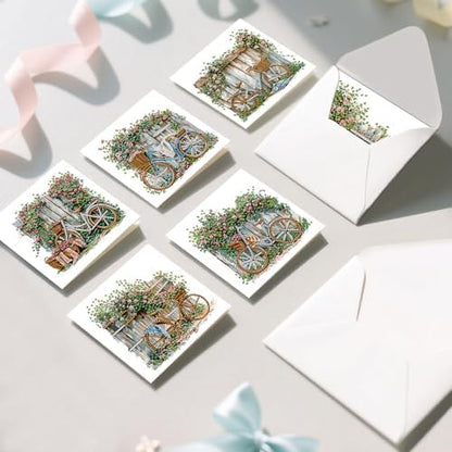 12 Pack Diamond Painting Greeting Cards Kit with Envelopes, 5D DIY Vintage Bicycle Flower Diamond Art Cards, Birthday Thank You Get Well Cards for Women Adults Beginners - Image 4