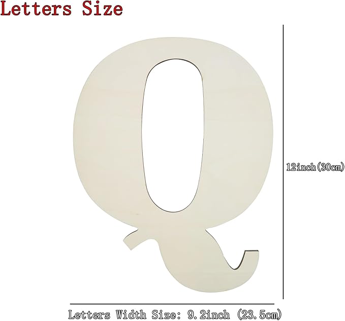 12 Inch Unfinished Wooden Numbers, 1/8 Inch Thick Large Blank Wooden Alphabet Handmade Painting Sign Boards for DIY Birthday Wedding Graduate Party Decor Props - Q