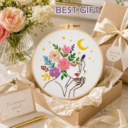 Nuberlic Embroidery Kit for Beginner,Floral Woman Embroidery - Image 6