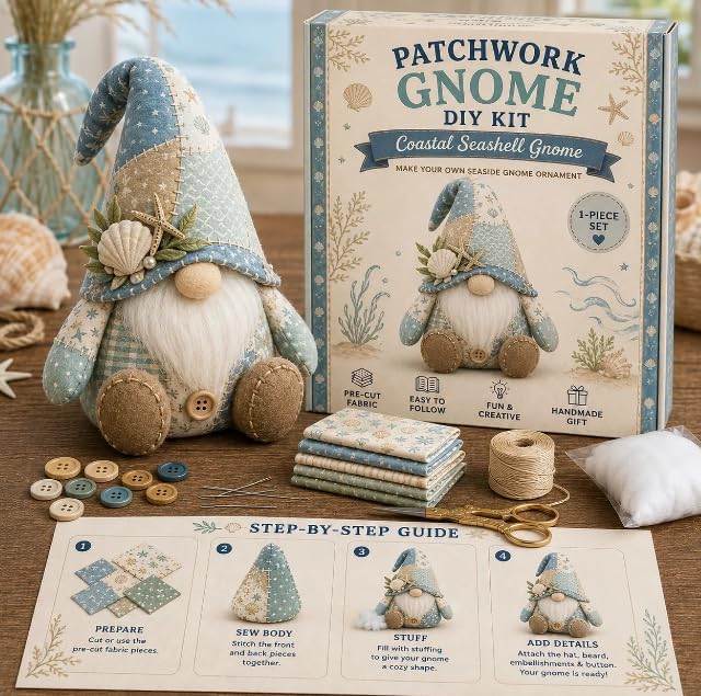 TREBIN DIY Patchwork Animal Kit, Fabric Sewing Set for Adults, Handmade Patchwork Craft Set for Decorative Gnome Halloween Christmas Ocean Animal Home Decor Project (Nautical Seashell Gnome) by TREBIN