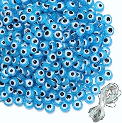 200pcs Evil Eye Beads Aqua Blue Resin Evil Eye Spacer Beads Charms with Elastic Rope for DIY Jewelry Bracelet Necklace Earring Crafts Making Handmade (Aqua Blue) - Image 2