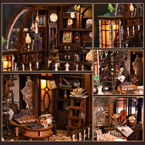 DIY Miniature House Kit, 3D Wooden Puzzle for Adults, Book Nook Kit with Touch LED Light, Library Bookshelf Insert, Creative Hobby Craft Gift for Bibliophiles (Bacchus Bookstore) - Image 5