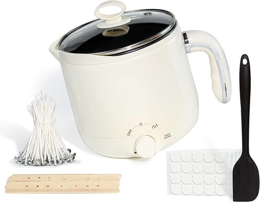 Aroparc Wax Melter for Candle Making Large 1.8L/60oz Electric Wax Melting Pot with Pouring Spout, Non-Stick Easy to Clean & Keep Warm - Wicks, Wick Stickers, Centering Tools, Spoon