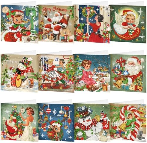 Saillong 12 Pack Vintage Christmas Diamond Painting Greeting Card Kits DIY Retro Christmas Diamond Art Cards with Envelope Xmas 5D Rhinestones Painting Kit for Adults DIY Craft Family Friend Xmas Gift by Saillong
