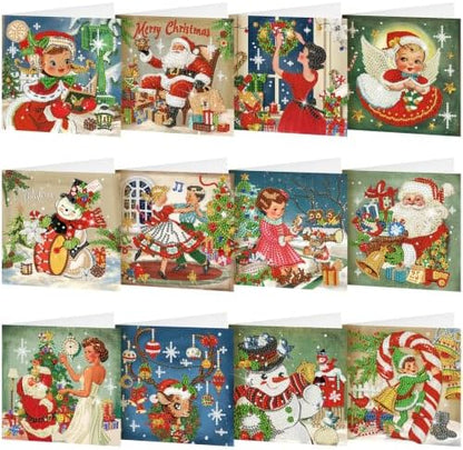 Saillong 12 Pack Vintage Christmas Diamond Painting Greeting Card Kits DIY Retro Christmas Diamond Art Cards with Envelope Xmas 5D Rhinestones Painting Kit for Adults DIY Craft Family Friend Xmas Gift by Saillong