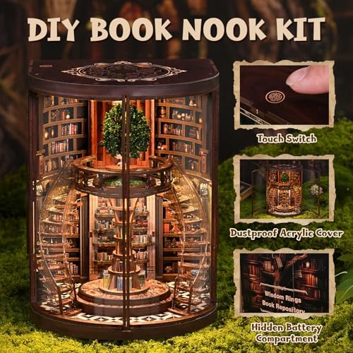 DIY Miniature House Kit, Book Nook Kit, 3D Wooden Puzzles Bookshelf Craft Kits, Dollhouse Kit with LED Light, Mini Building Kit for Adults Teen to Build (Dreamy Bookstore) - Image 3