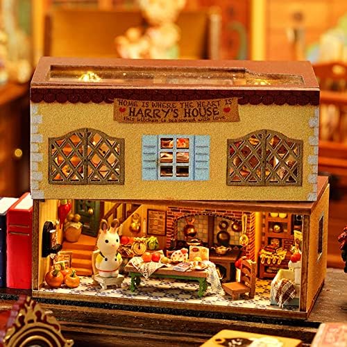 Mini 3D Wooden Doll House Craft Model with LED,DIY Miniature and Furniture Dollhouse Kit,Creative Room Idea for Valentine's Day Birthday Gift (Harry's Kitchen) - Image 2