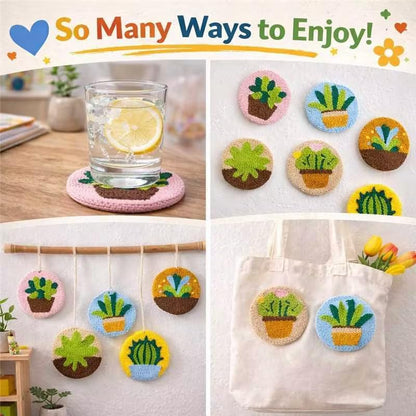 Punch Needle Coaster Kit for Adults Beginners, Easy Punch Embroidery Starter Set with Instructions – Fun Mug Rug Making Kit for Table Decor & Festival DIY Gifts (6pcs Succulent Plants) - Image 6