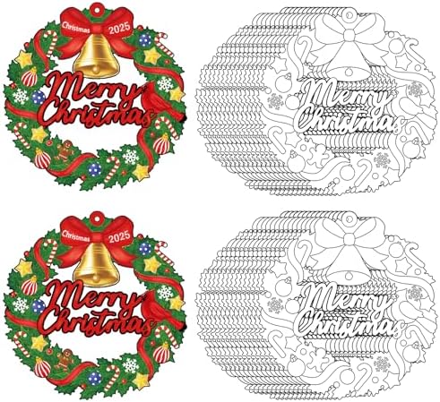 Sereliy 24 Pcs Christmas Coloring Wreath Crafts, Color Your Own Christmas Crafts, DIY Paper Xmas Wreath for Classroom Activities, Games. (Bell) by Sereliy