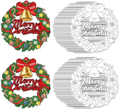 Sereliy 24 Pcs Christmas Coloring Wreath Crafts, Color Your Own Christmas Crafts, DIY Paper Xmas Wreath for Classroom Activities, Games. (Bell) by Sereliy
