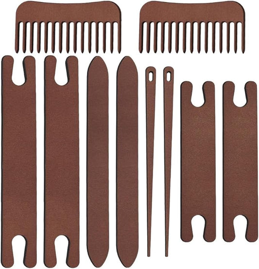 AHANDMAKER 2 Sets Wood Knitting Loom Tool Kits 5 Pieces Knitting Weaving Loom Tools Shuttle Weaving Stick for Beginner Weaving DIY Craft Weaving Accessories