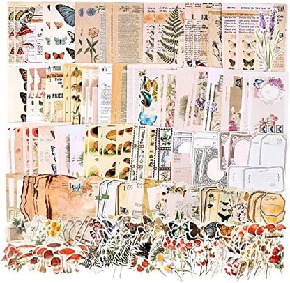 Draupnir 200pcs Vintage Junk Journal Supplies,Scrapbook Supplies Scrapbooking Paper and Stickers Ephemera For Art Aesthetic Journaling Kit Collage(Nature) by Draupnir